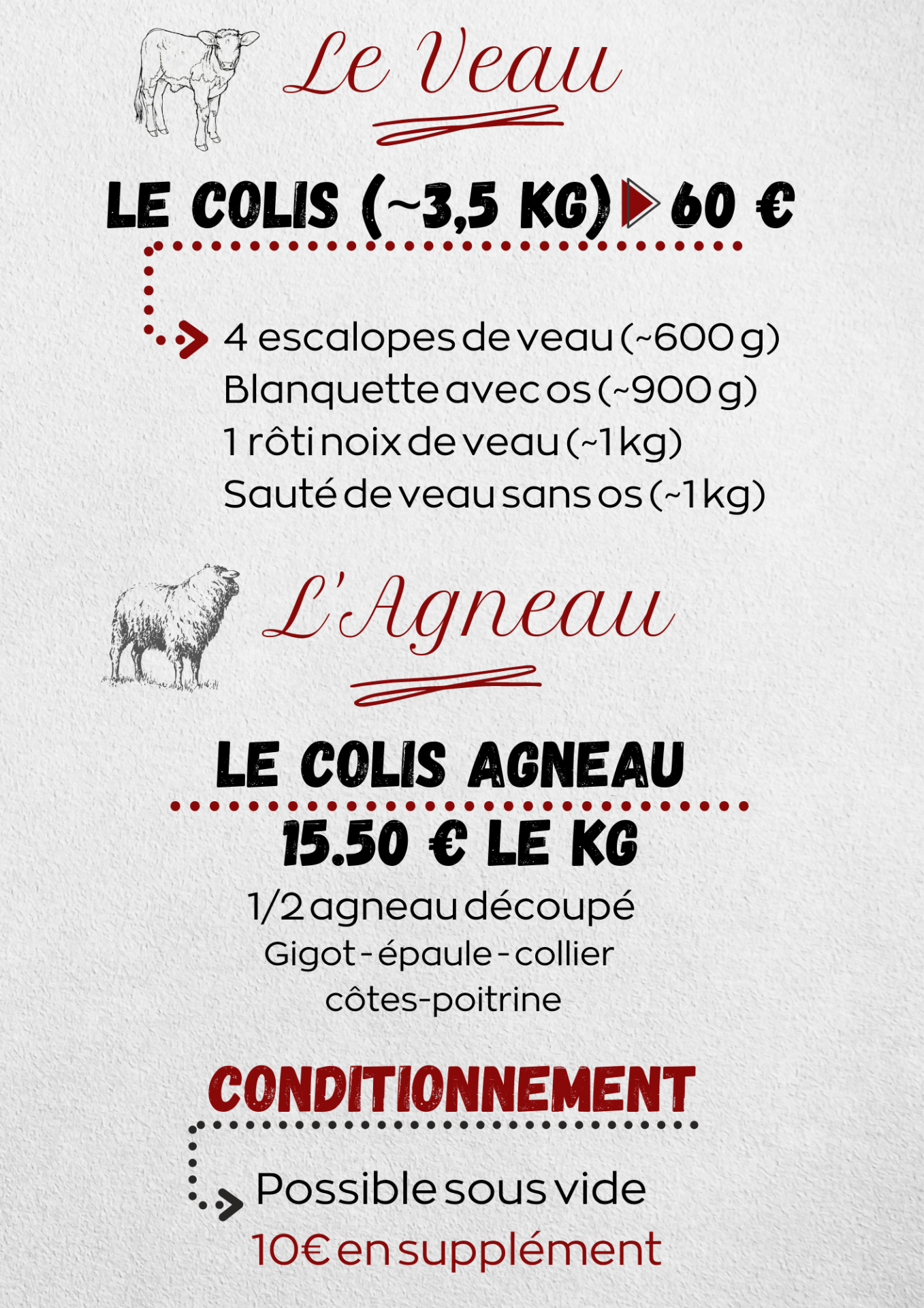 COLIS - BOEUF - AGNEAU - PERCHE - TRANSFOME