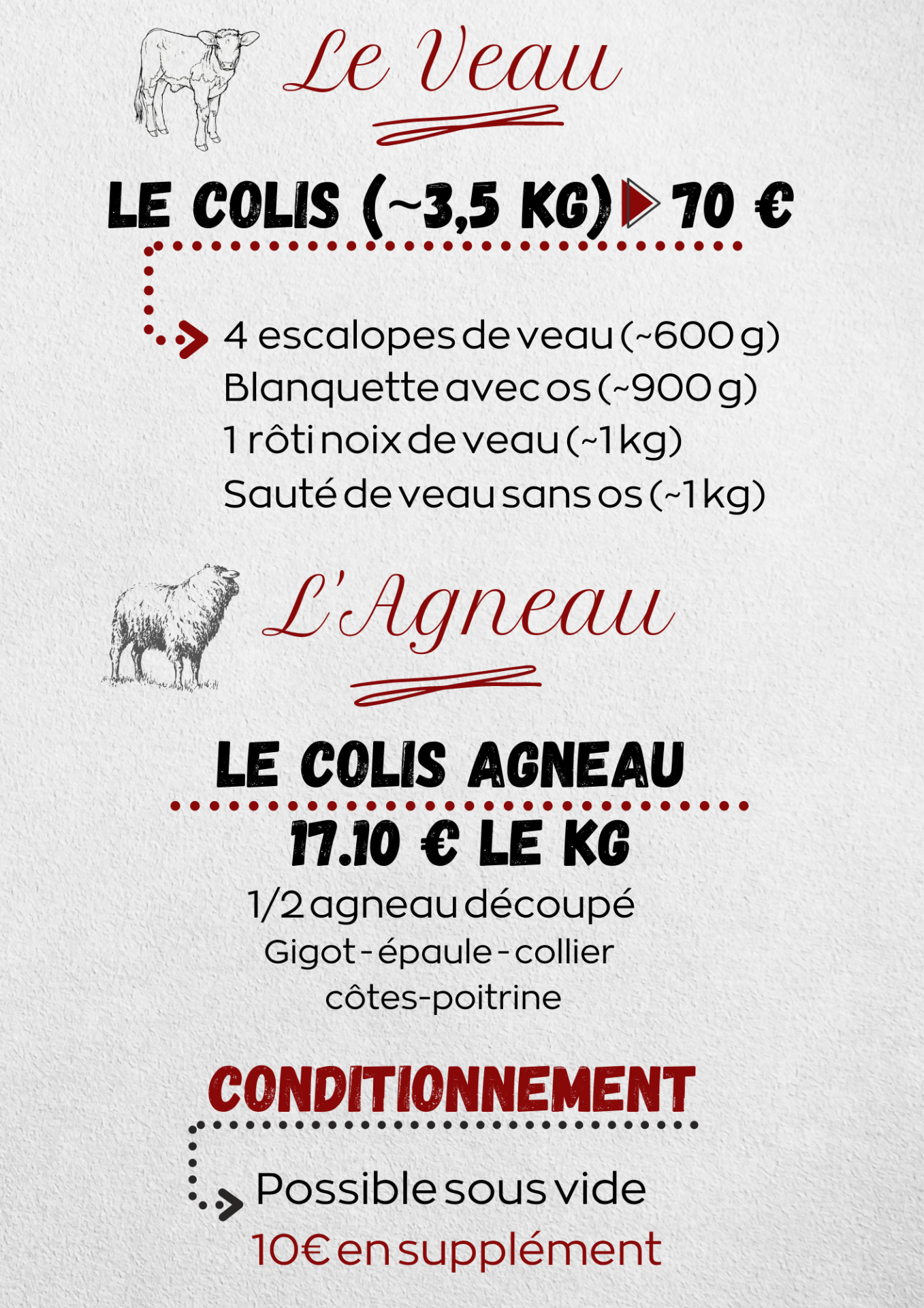 COLIS - BOEUF - AGNEAU - PERCHE - TRANSFOME