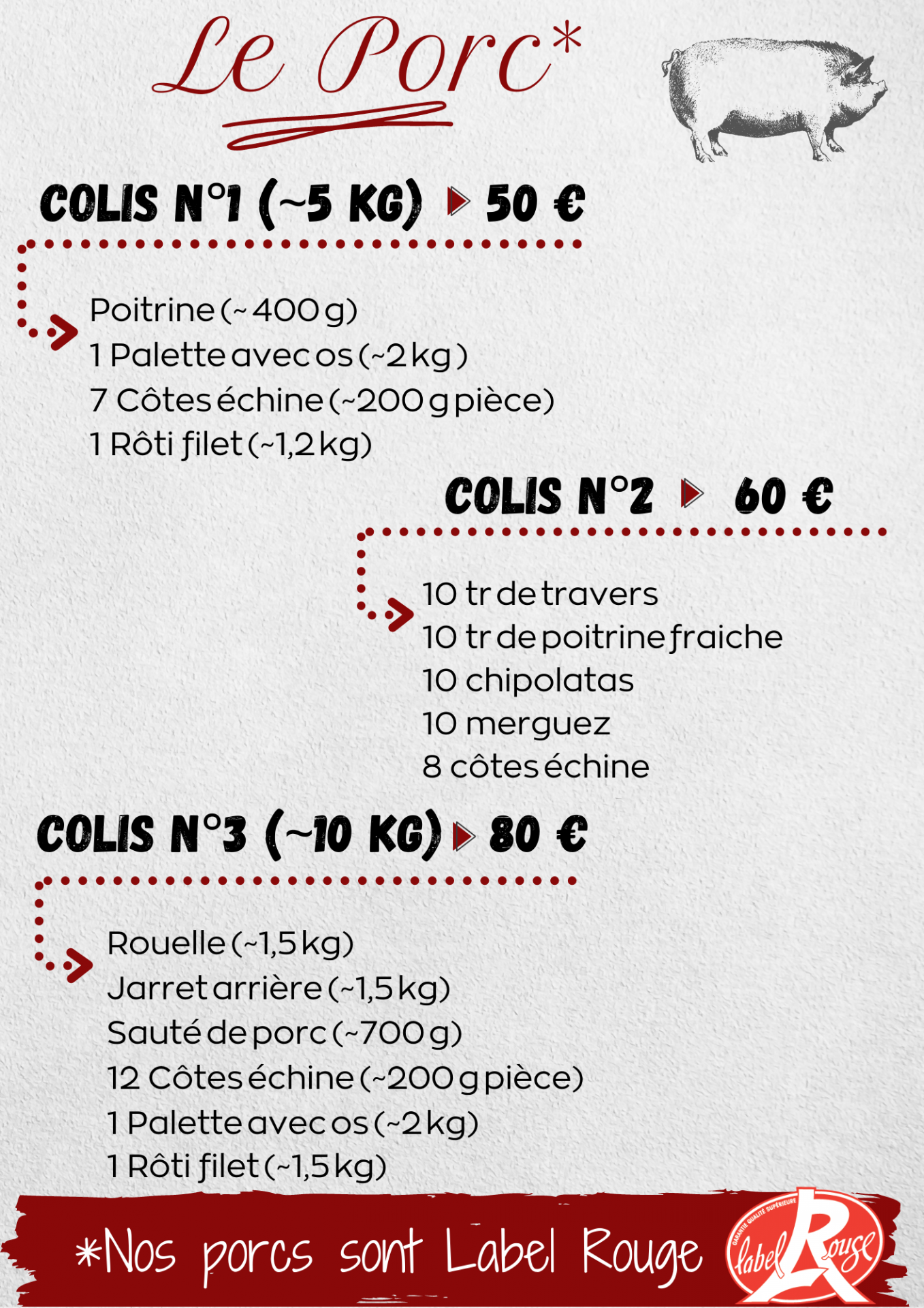 COLIS DE PORC - VIANDE - LABEL ROUGE